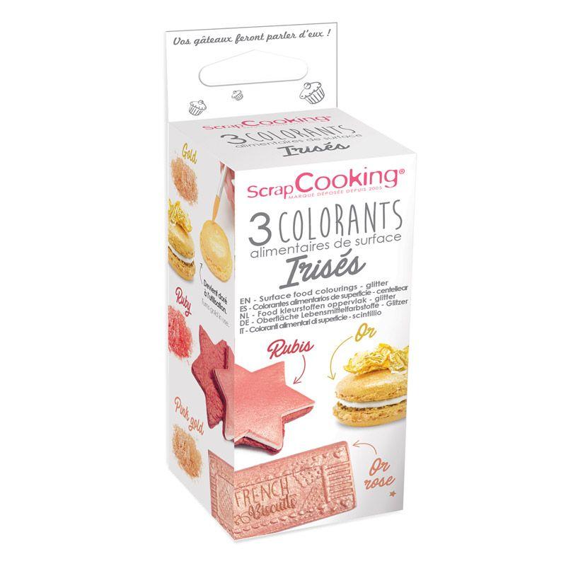 3 colorants alimentaires de surface doré, argenté, cuivré 3 x 5 g Scra