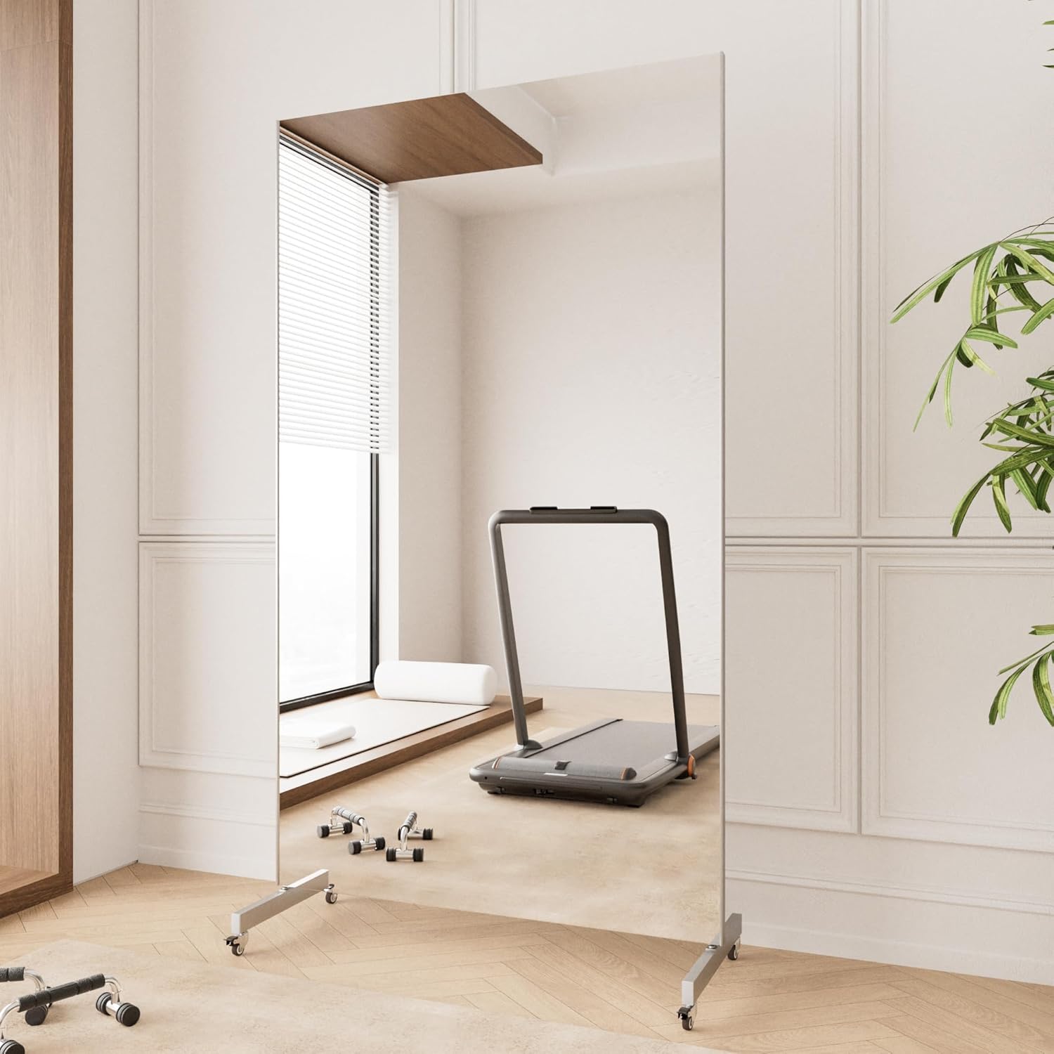 brisafe Ganzkörperspiegel 170x100cm, Spiegel Fitnessraum groß mit Rollen, 360° Drehbar Standspiegel Unzerbrechlich Spiegel Schwenkbar Tanzspiegel für Yoga Schlafzimmer Wohnzimmer Geschäft, Weiß