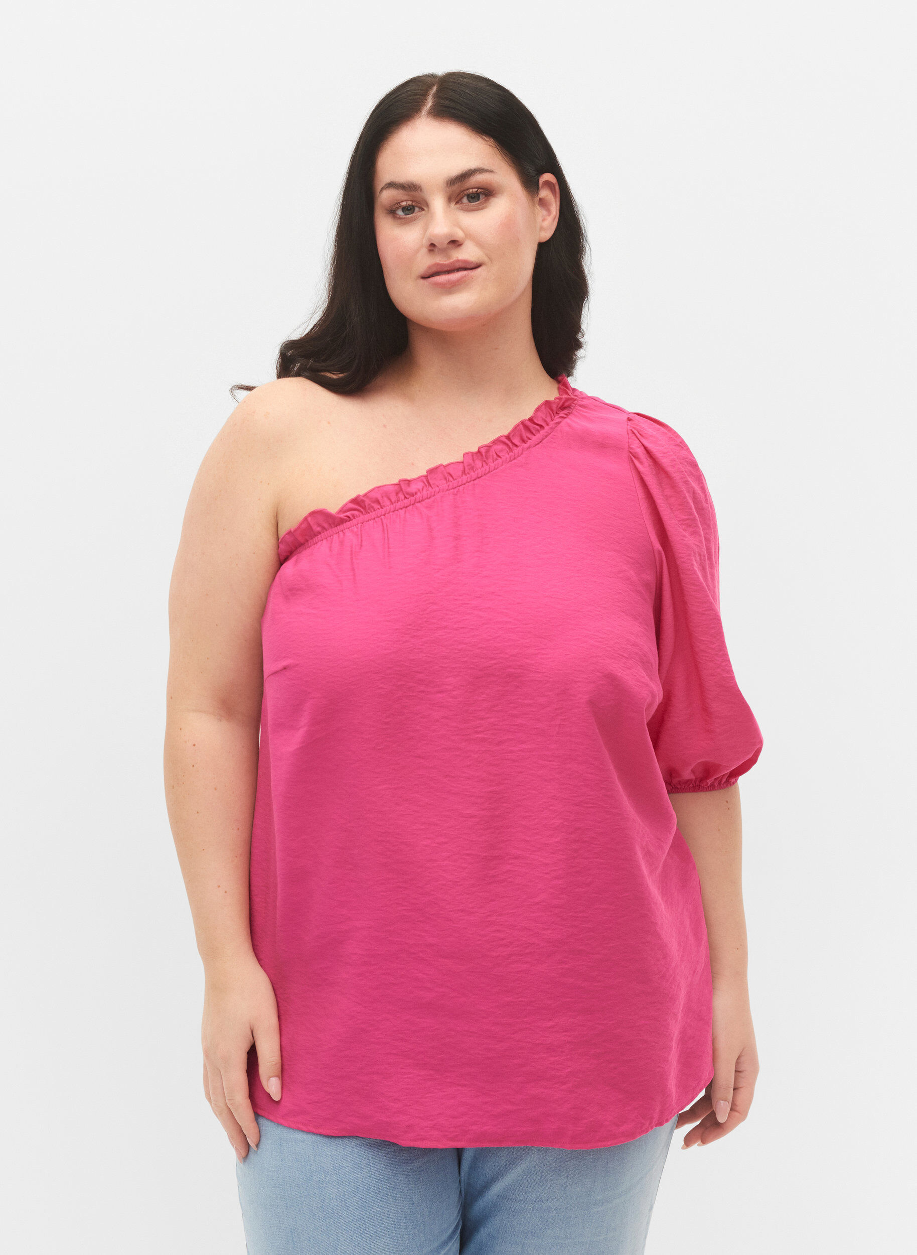 One-shoulder bluse i viskose