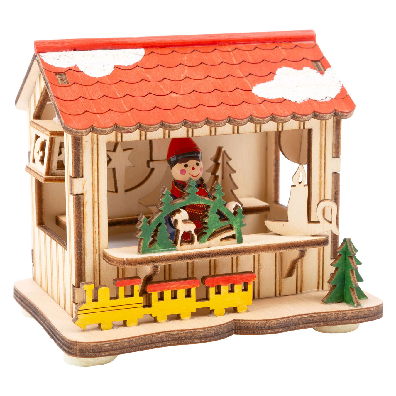 Small Foot - Houten Decoratie Kerstmarkt met Lampjes, Set van 3