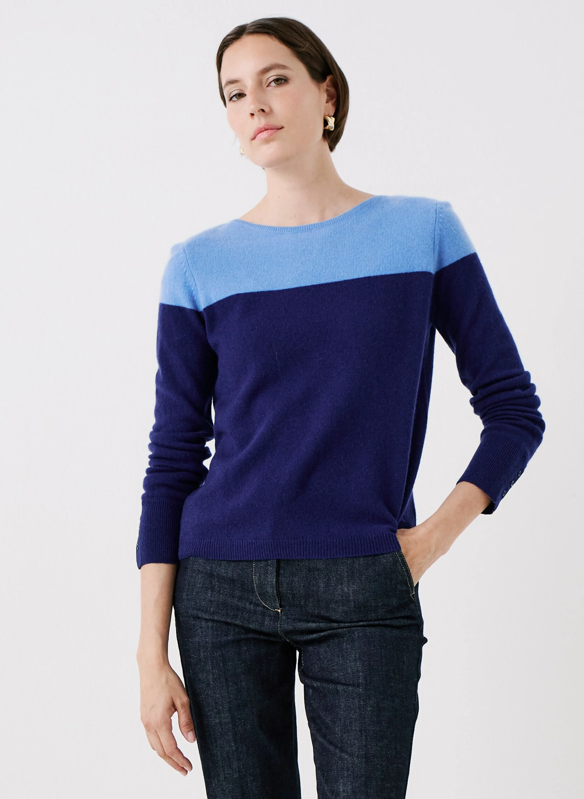 ZOE - Pull droit col rond en cachemire | Bleu