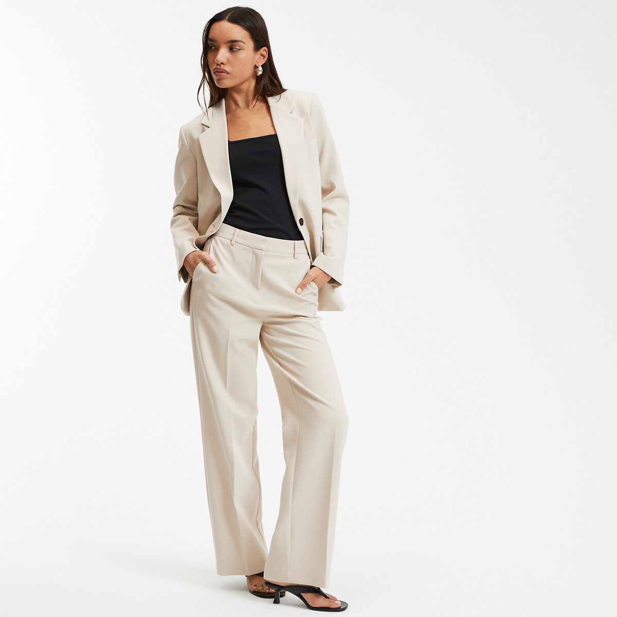 COLEÇÕES LA REDOUTE<br>Calças largas em poliviscose