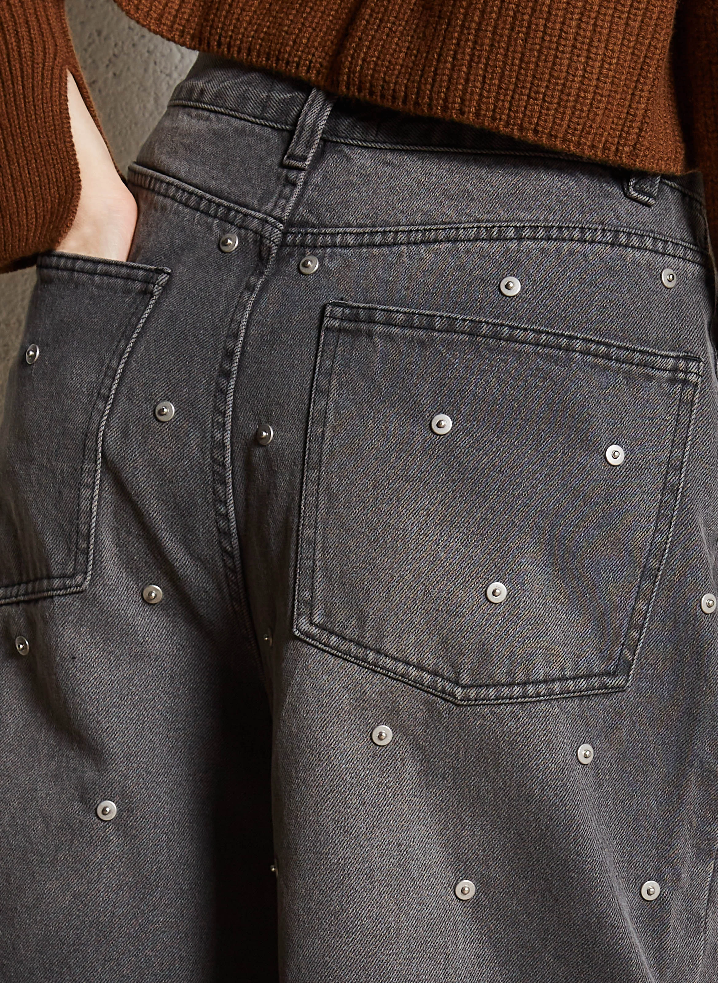 MONACO - Jean droit avec rivets en coton | Noir