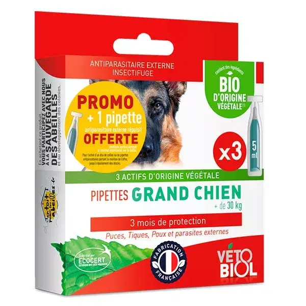 Vétobiol Antiparasitaire Pipette Grand Chien Bio 3 Pipette