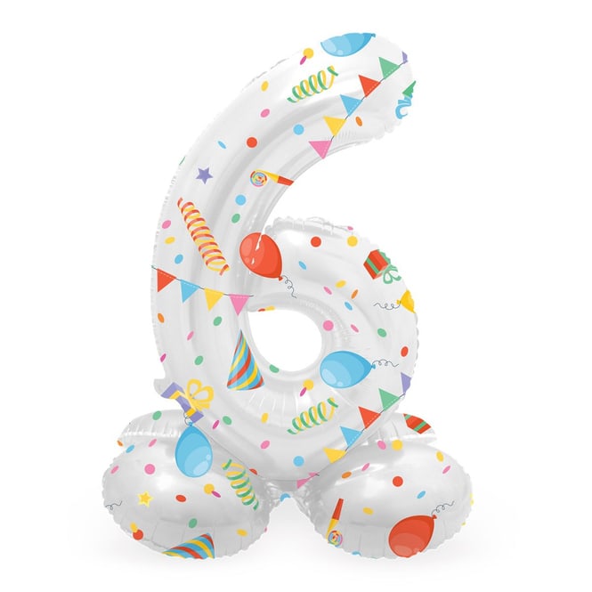 Folienballon - 6 - selbststehend - Joyful - weiß/bunt - ca. 72 cm hoch