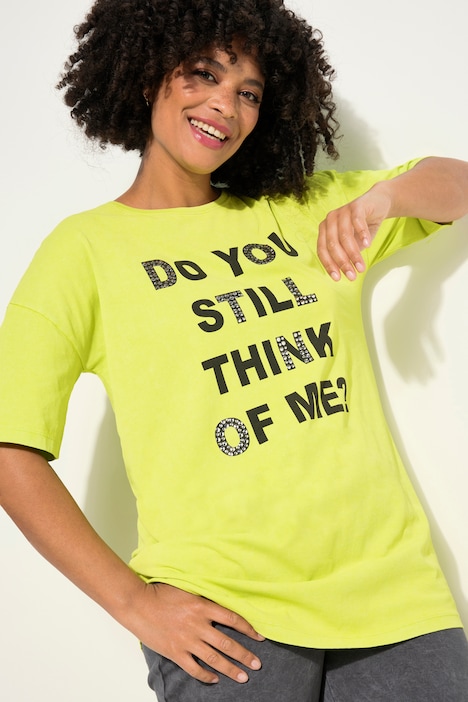 T-Shirt, oversized, verziertes Statement, Vintage Look, Rundhals, 1/2 Arm