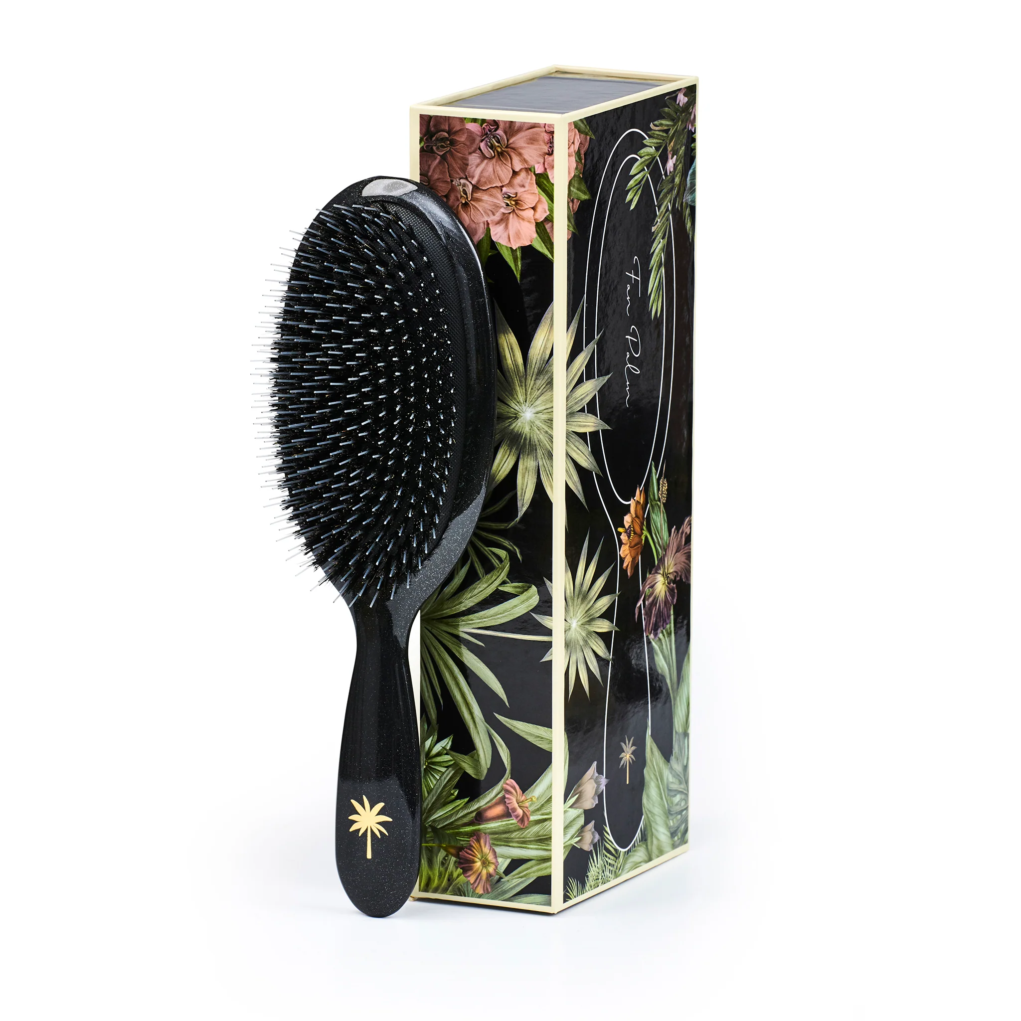 Fan Palm  Large Vildsvinehår & nylon hårbørste, Stardust - Gloss Black w/Glitter