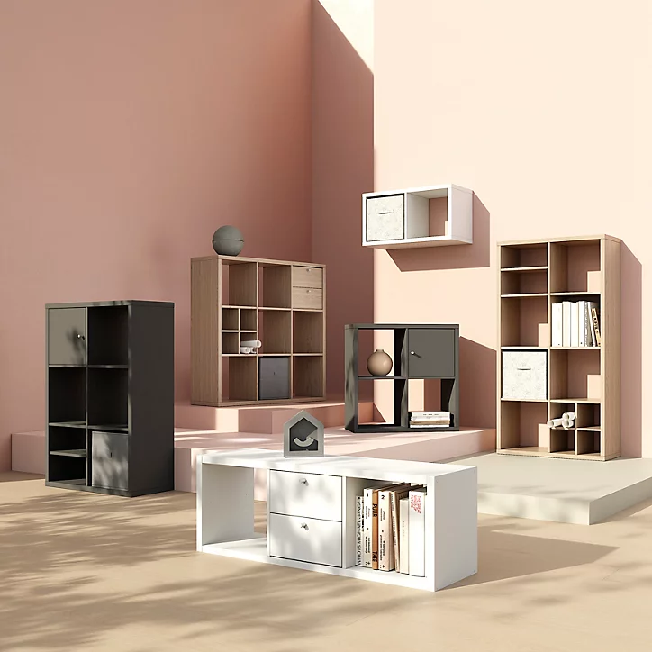 2 Étagères modulables 2 cubes avec 4 portes GoodHome Mixxit effet chêne