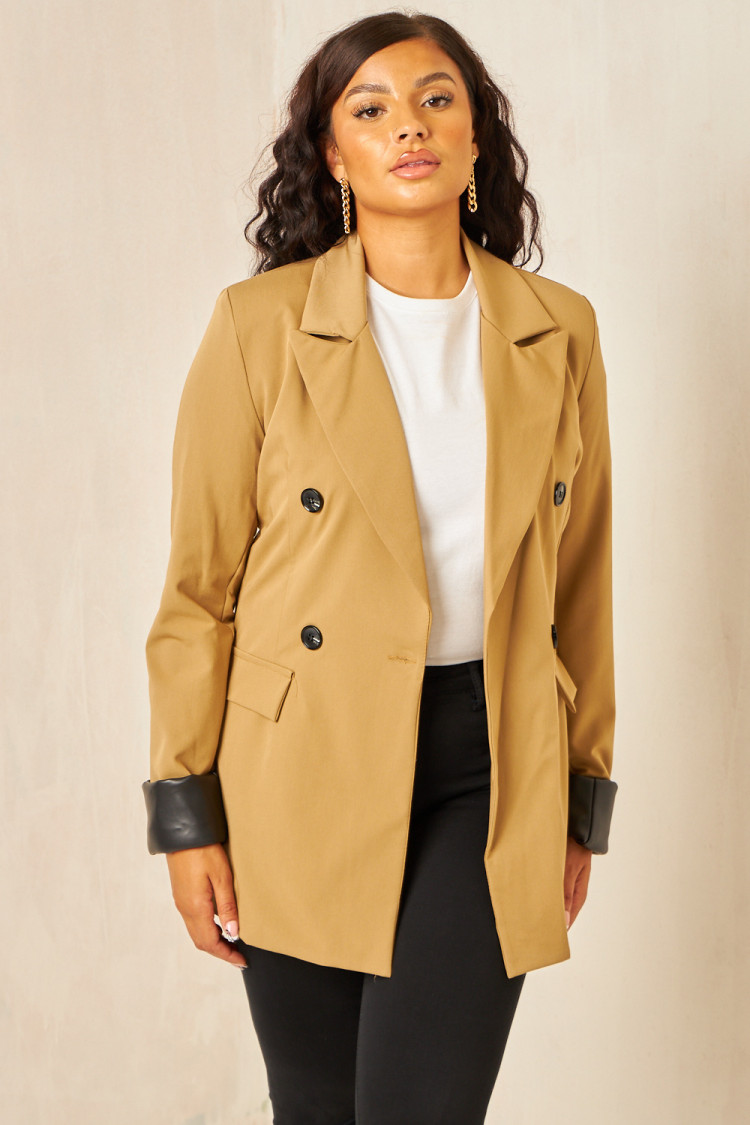 Veste blazer bi-matière camel