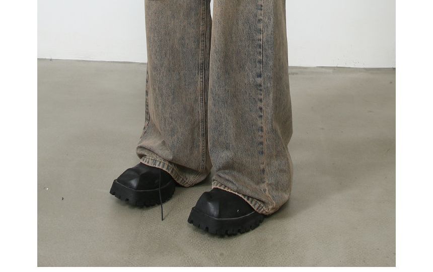 pinkdropper - Mid Rise Washed Wide Leg Jeans