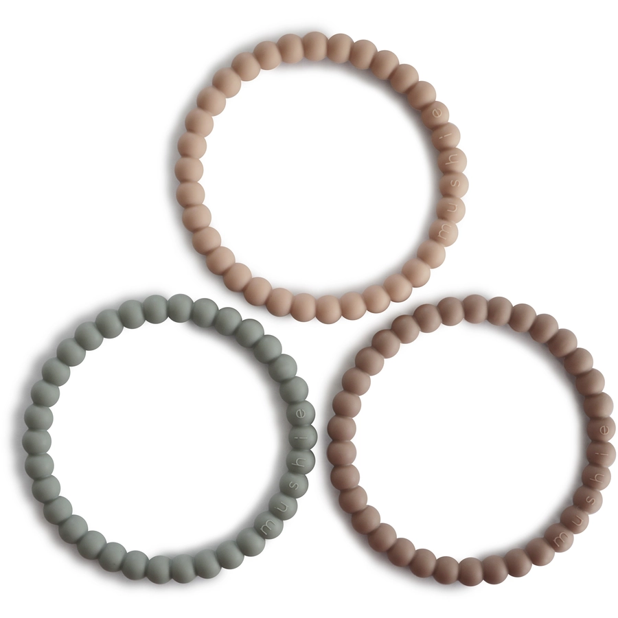 mushie Beißring Perlen-Armband, Clary SageTuscanyDesert Sand, 3 Stück