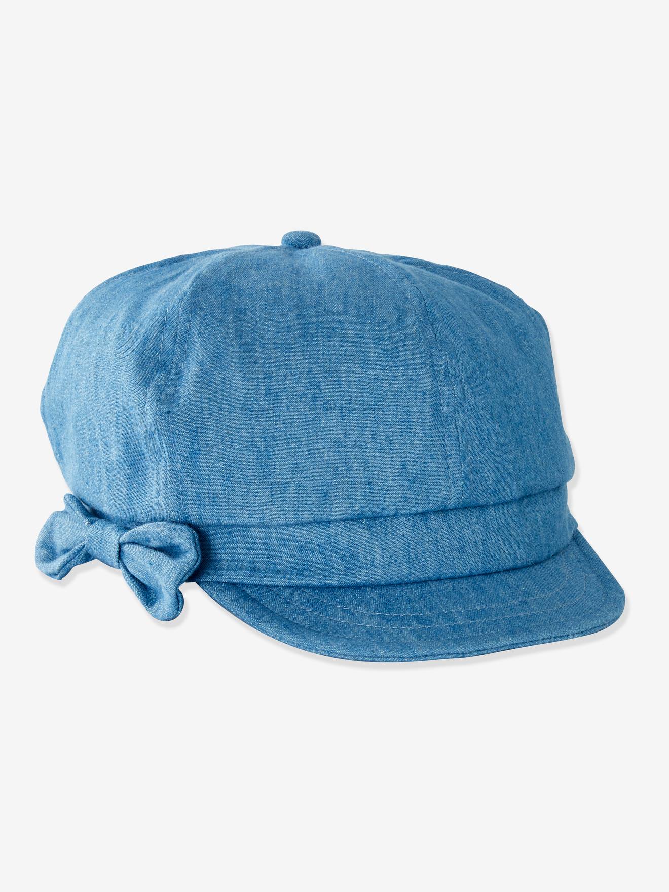 Boné gavroche liso em denim azul claro para meninas