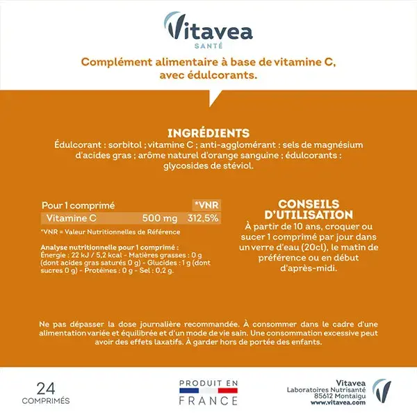 Vitavea Vitamina C 500mg Energia Diária 24 Comprimidos Mastigáveis
