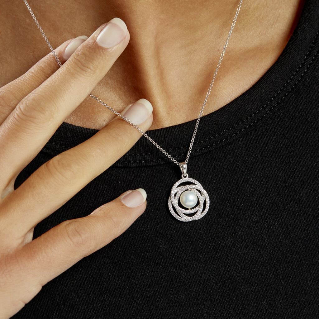 Collier Matilda Argent Blanc Perle De Culture Et Oxyde De Zirconium