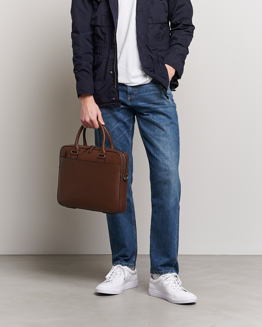 Tiger of Sweden Bosun Grained Leather Briefcase Brown