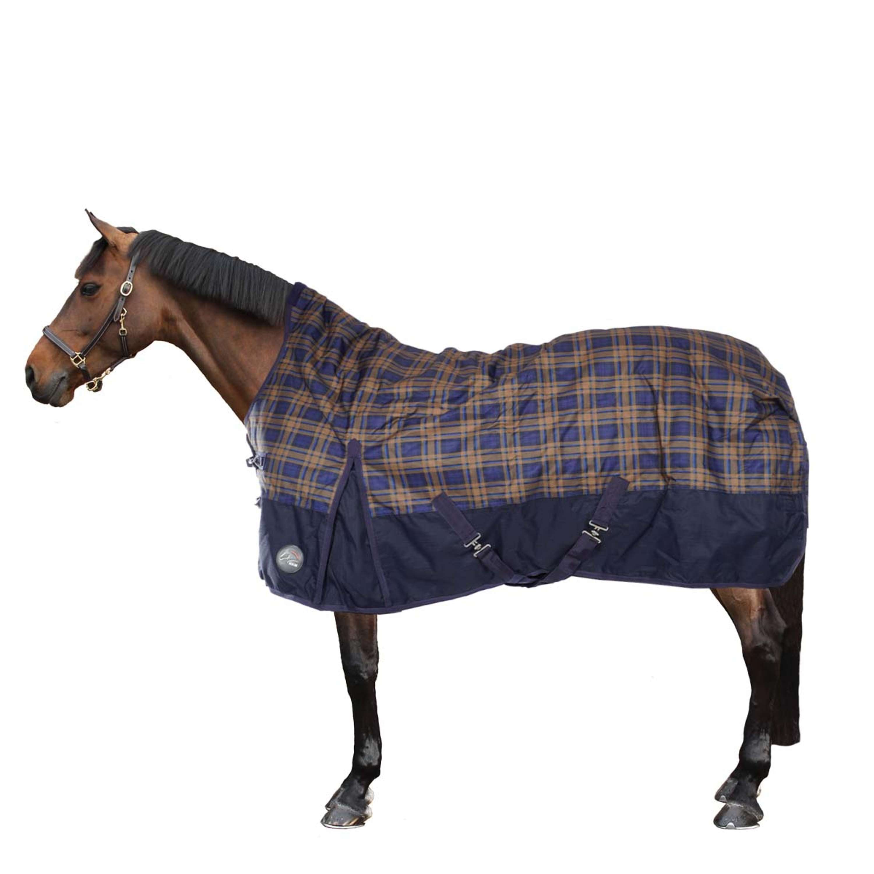 HKM High Neck Deken Providence Karo 1200D 300g Wattenvulling Navy/Brui