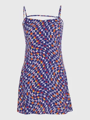 Vestido evasê com estampa de bandeira quadriculada de arquivo