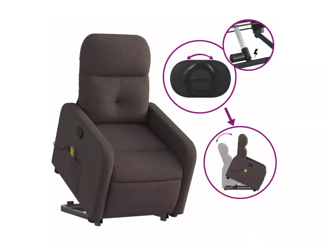Fauteuil inclinable massant Marron foncé Tissu