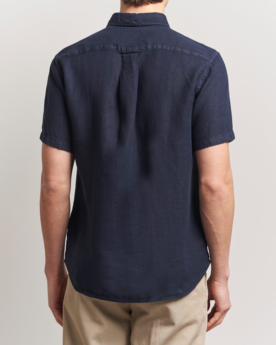 GANT Regular Fit Garment Dyed Short Sleeve Linen Shirt Evening Blue