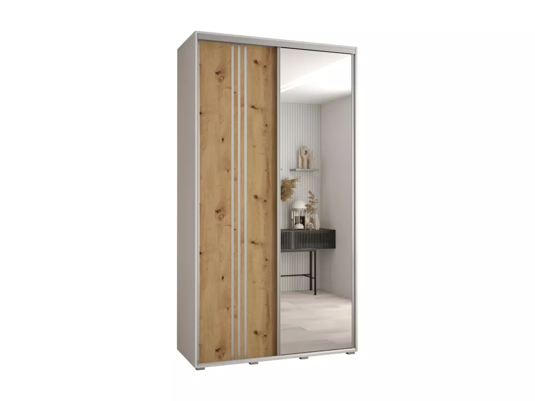 ARMOIRE DAVOS 7 À PORTES COULISSANTES 235,2/130/45 2 portes (Blanc/Artisan/Argent)