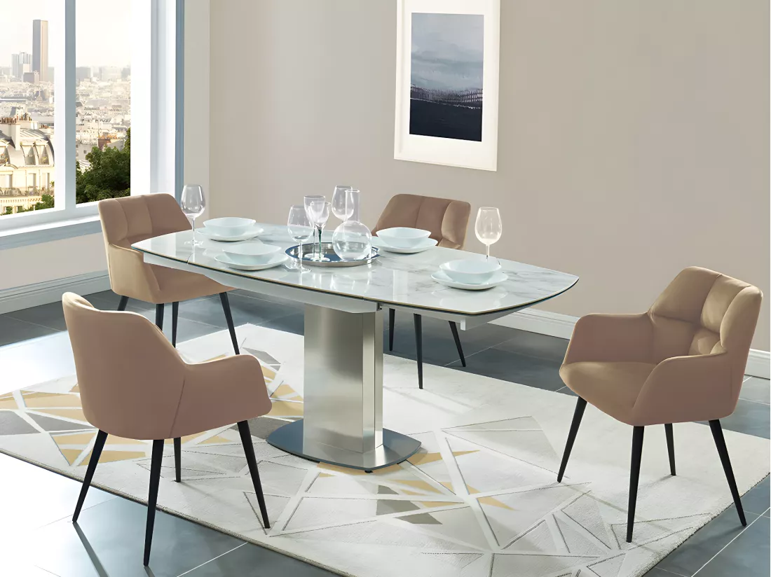 Lot de 6 chaises avec accoudoirs - Velours et métal - Beige - PEGA de PASCAL MORABITO