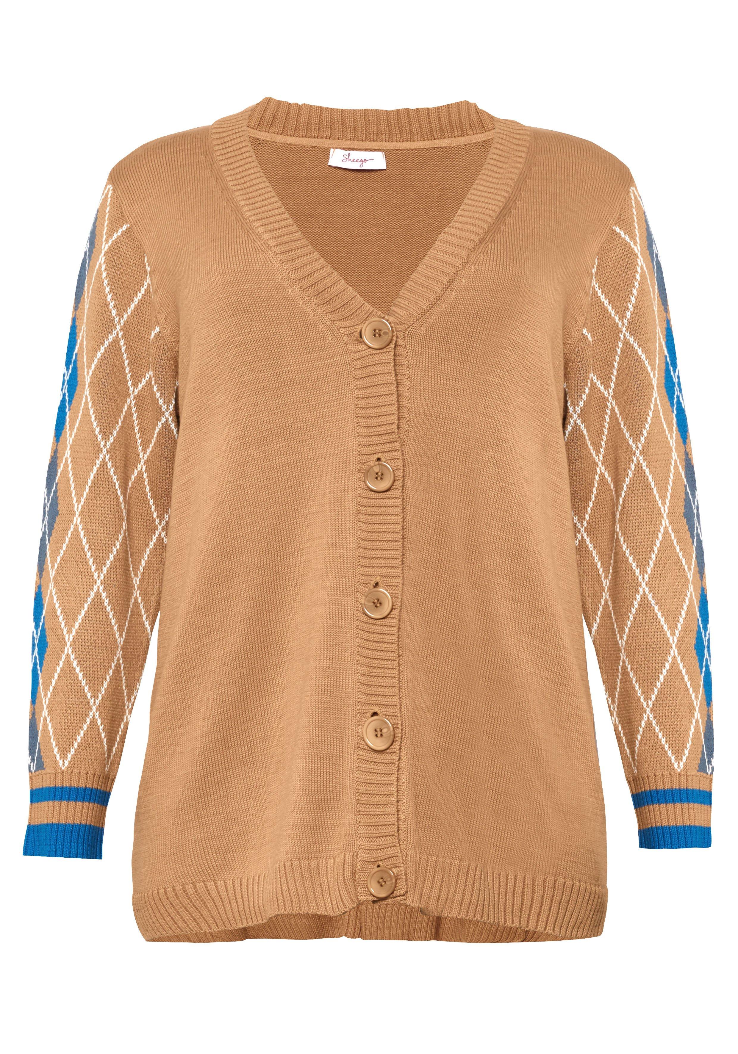 Strickjacke mit Rautenmuster an den Ärmeln