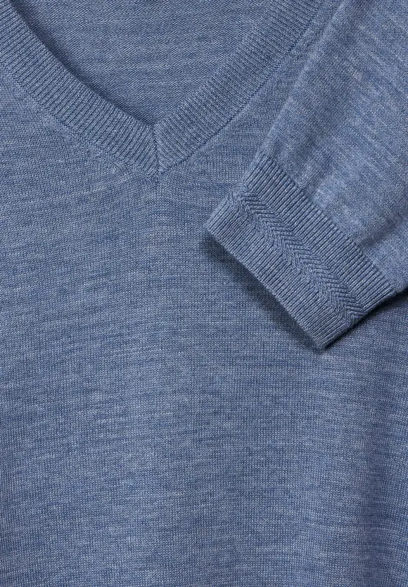 Melange V-Neck Pullover - smoky blue