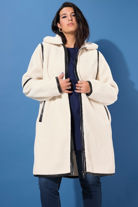 Teddyjacke, Straight Shape, Lederpaspel, Stehkragen