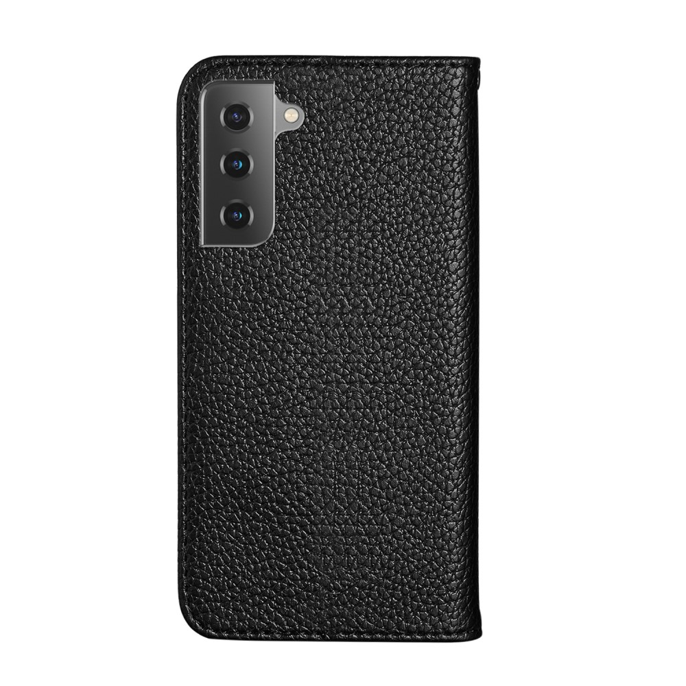 Samsung Galaxy S21 FE 5G Leder Tasche Flip Cover Litchi Look - Schwarz