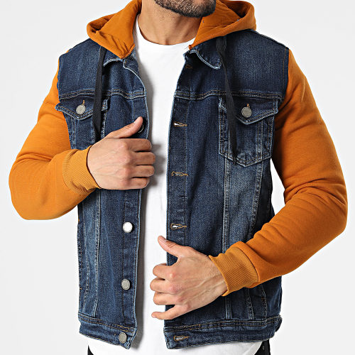 Veste Jean Capuche 1944 Bleu Denim Orange