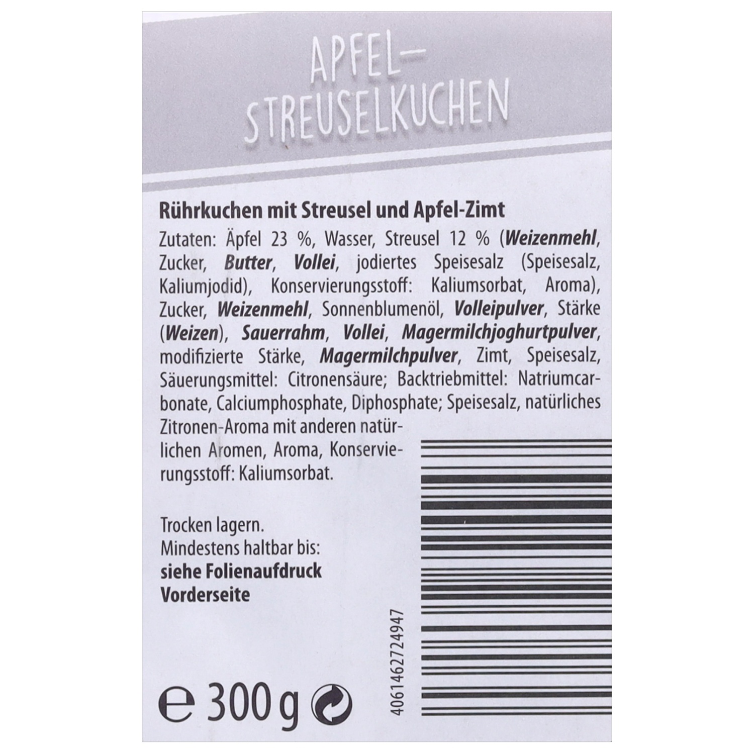 GUTES VOM BÄCKER Streuselkuchen, Apfel-Zimt 300g