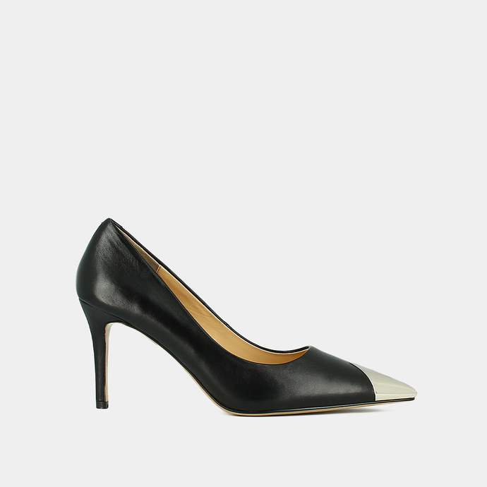 Escarpins à bouts pointus  en cuir noir et argent