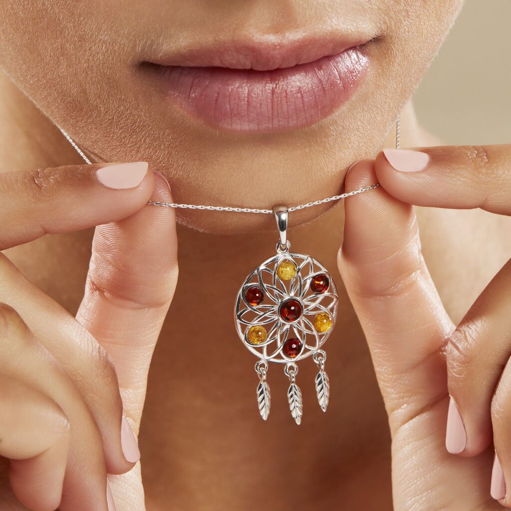 Collier Argent Blanc Kosma Ambre