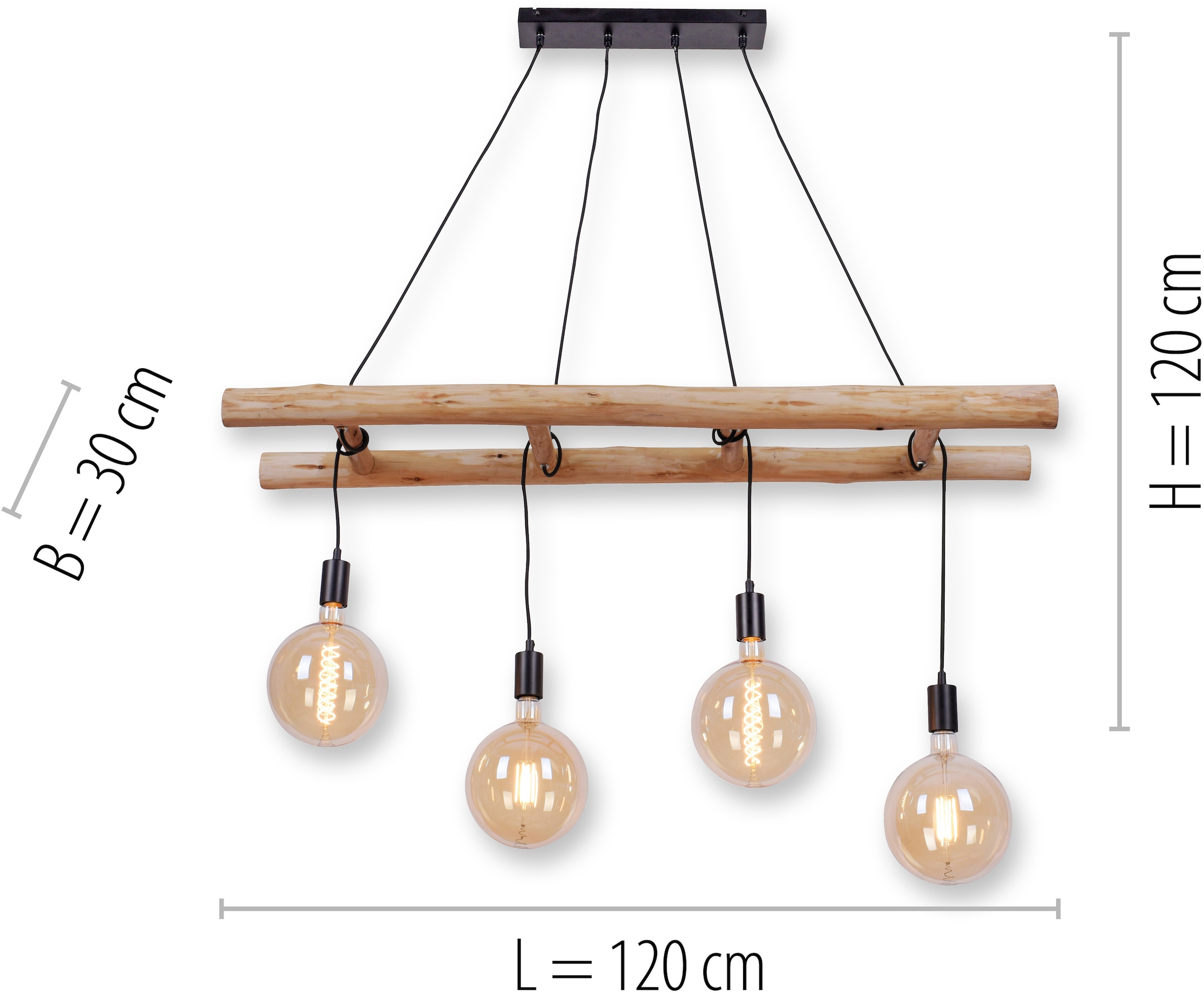 JUST LIGHT Hängeleuchten »EDGAR« E27 1 Stk. Leiter Optik, Abhängung verstellbar - Reutlinger Verschluss
