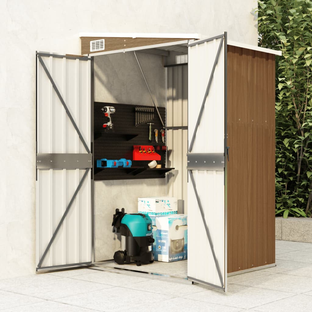 Casinha de jardim vidaXL, parede de aço galvanizado, marrom, 118x100x178 cm