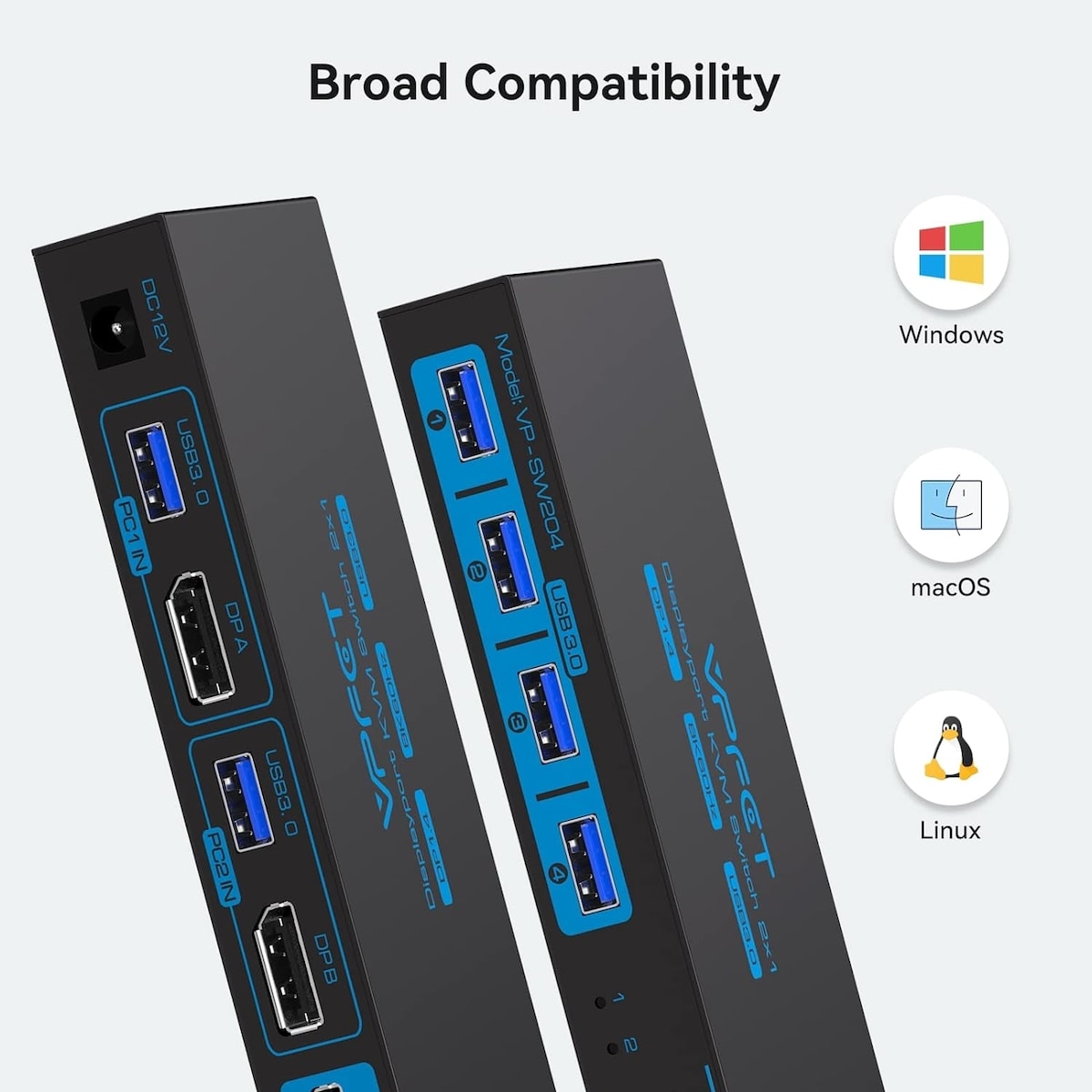 NÖRDIC KVM-svitsj 2 til 1 DisplayPort til DisplayPort, 8K60Hz/4K120Hz, 4x USB-A
