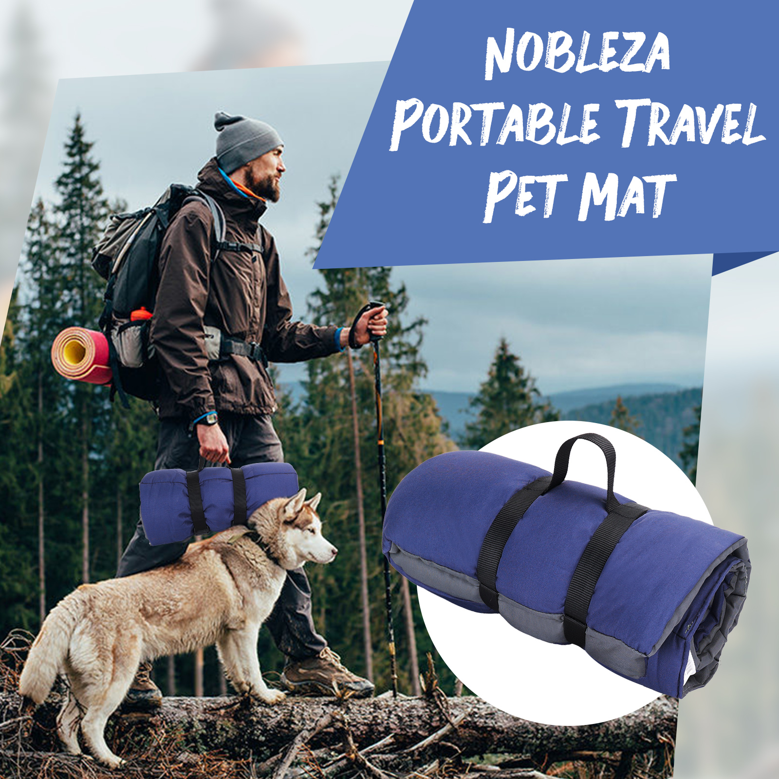 Cama impermeável Nobleza para cães, manta grande e lavável, tapete para cães ideal para viagens, camping e atividades ao ar livre, 110 x 68 cm