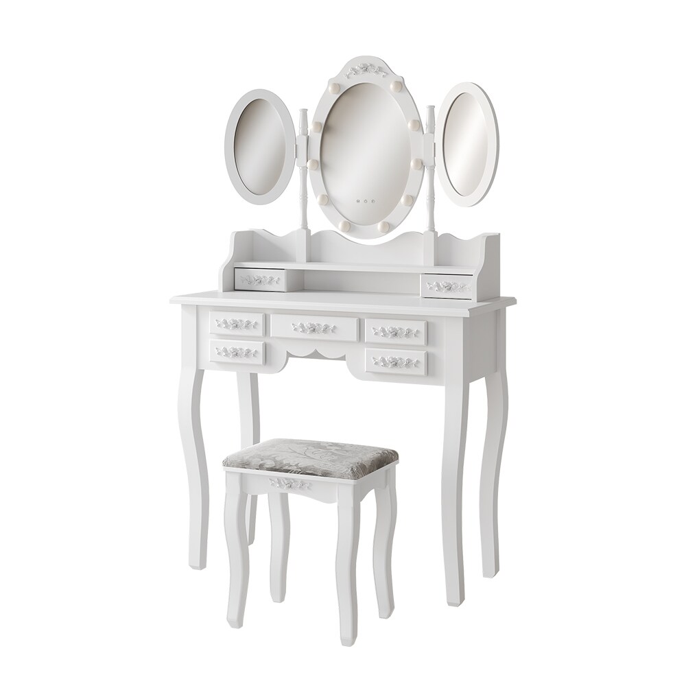Vicco Schminktisch Diana Weiß 90 cm mit Beleuchtung und Hocker