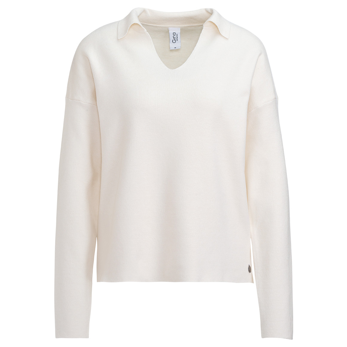 Gina Collection Damen Strickpullover mit Polokragen creme