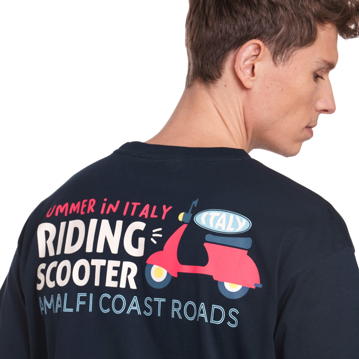Jonas Nielsen Herren T-Shirt mit Scooter-Print dunkelblau