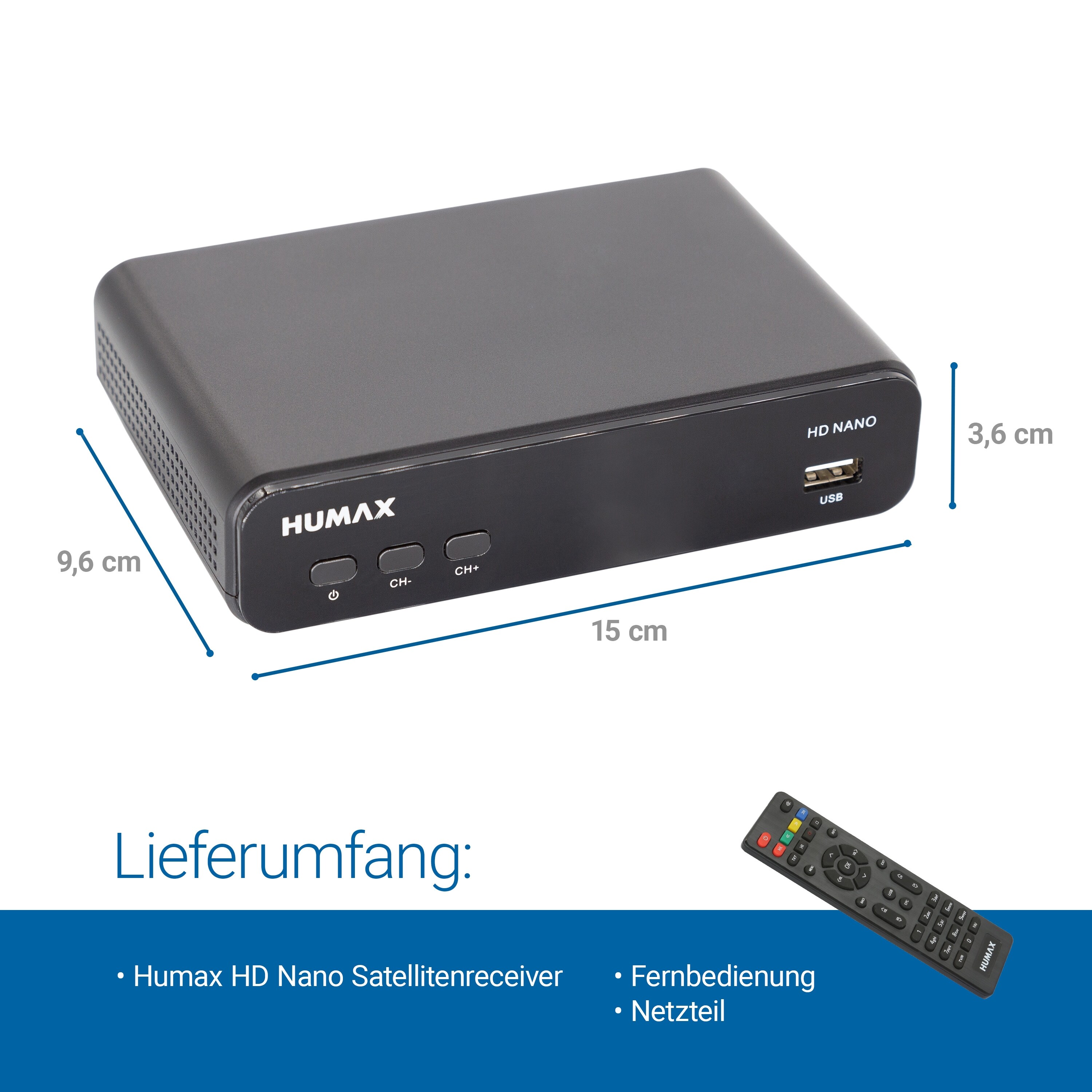 Humax HD Nano Digitaler Satellitenreceiver mit 1080p, HDMI, SCART, 12V