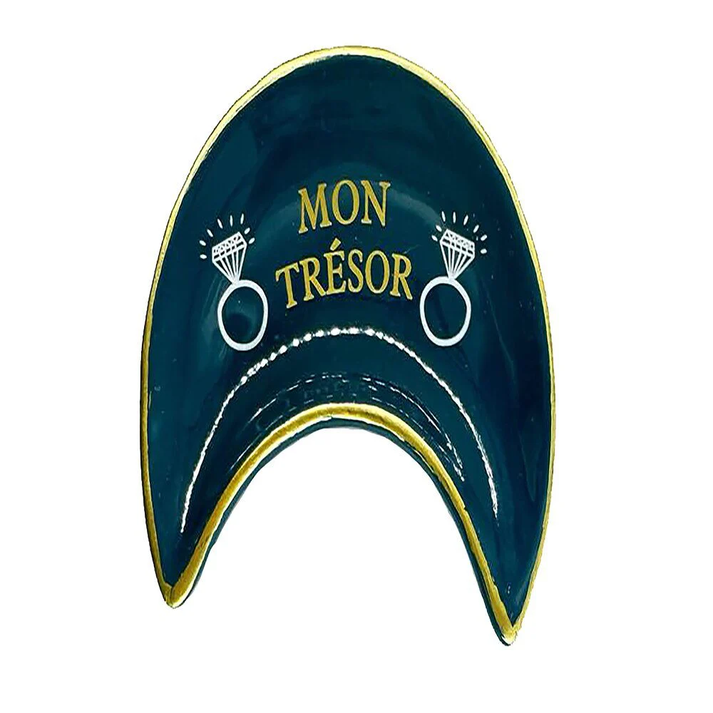 Support à bijoux forme croissant de lune céramique noir 8,5x10,5cm