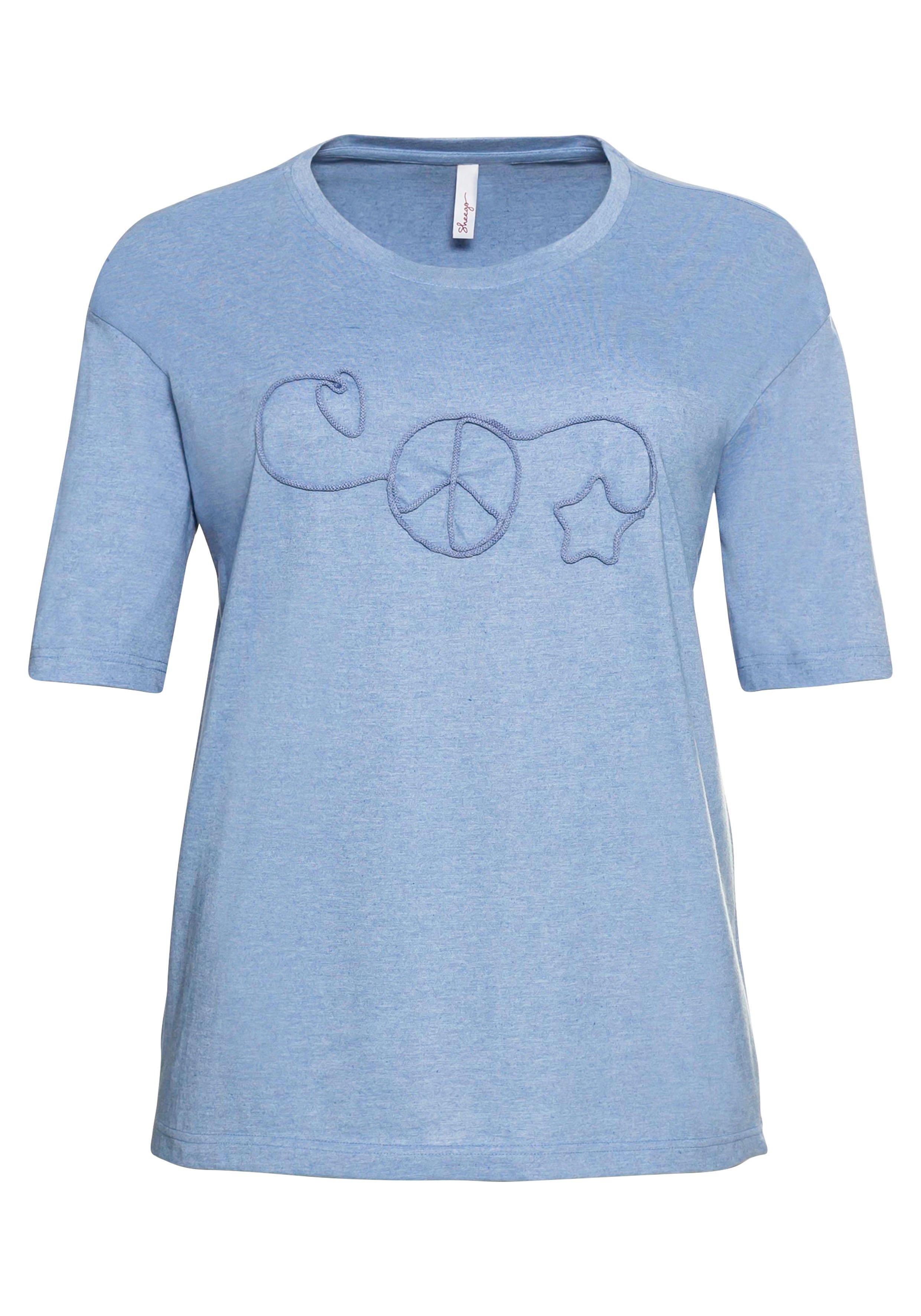 Shirt mit Kordelapplikation, melierte Qualität