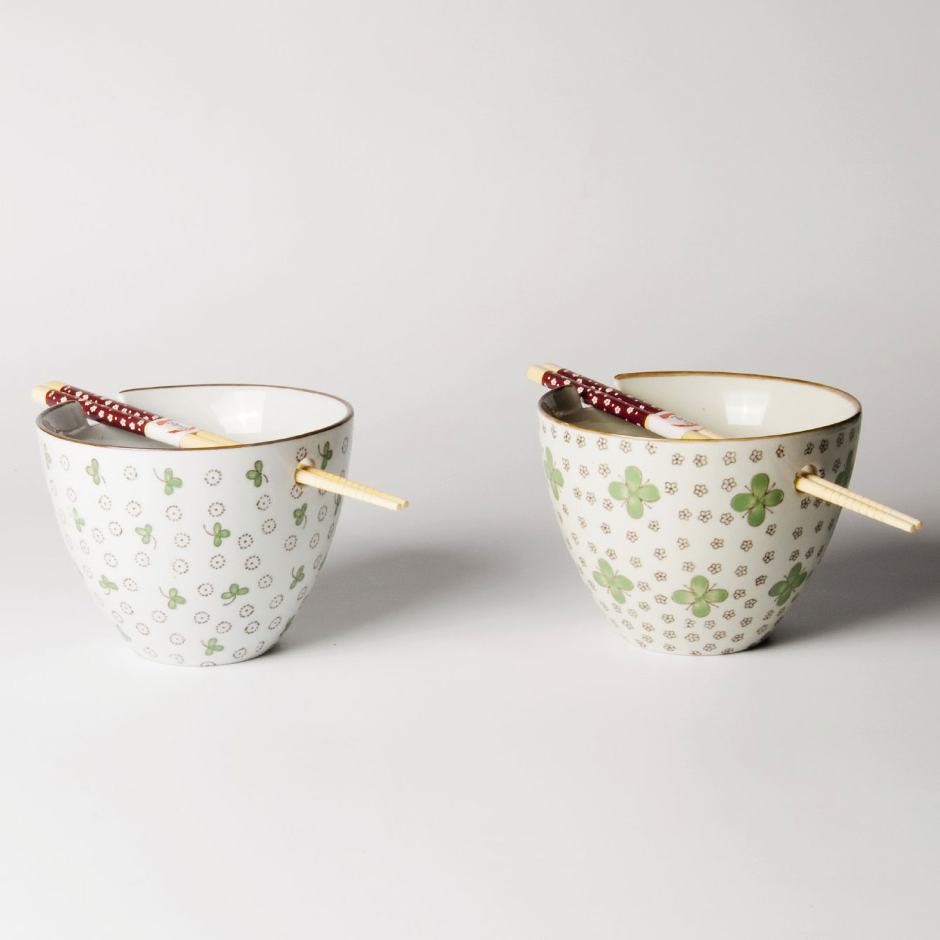 2er Set Schalen mit Essstäbchen, in Geschenkbox, grün-weiß, H 10 cm, Ø 13,5 cm zu 21,00