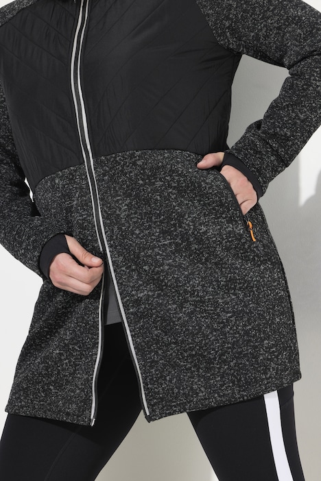 Long-Strickfleecejacke, 2-Wege-Zipper, Daumenloch