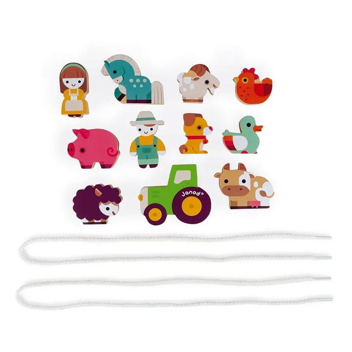 Janod Perles à enfiler en bois Ferme - Set de 11
