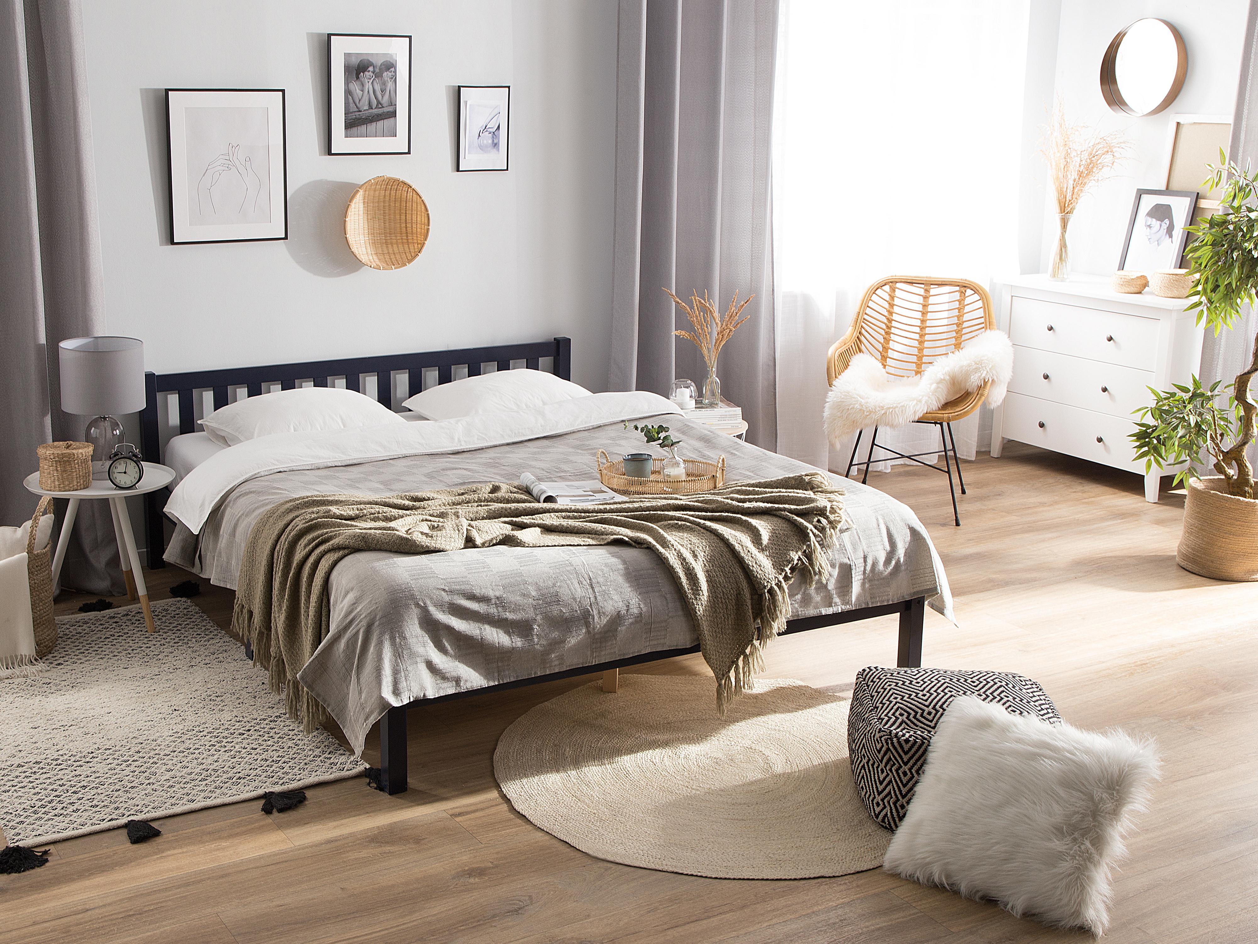Bed Dennenhout FLORAC 140 x 200 cm Marineblauw