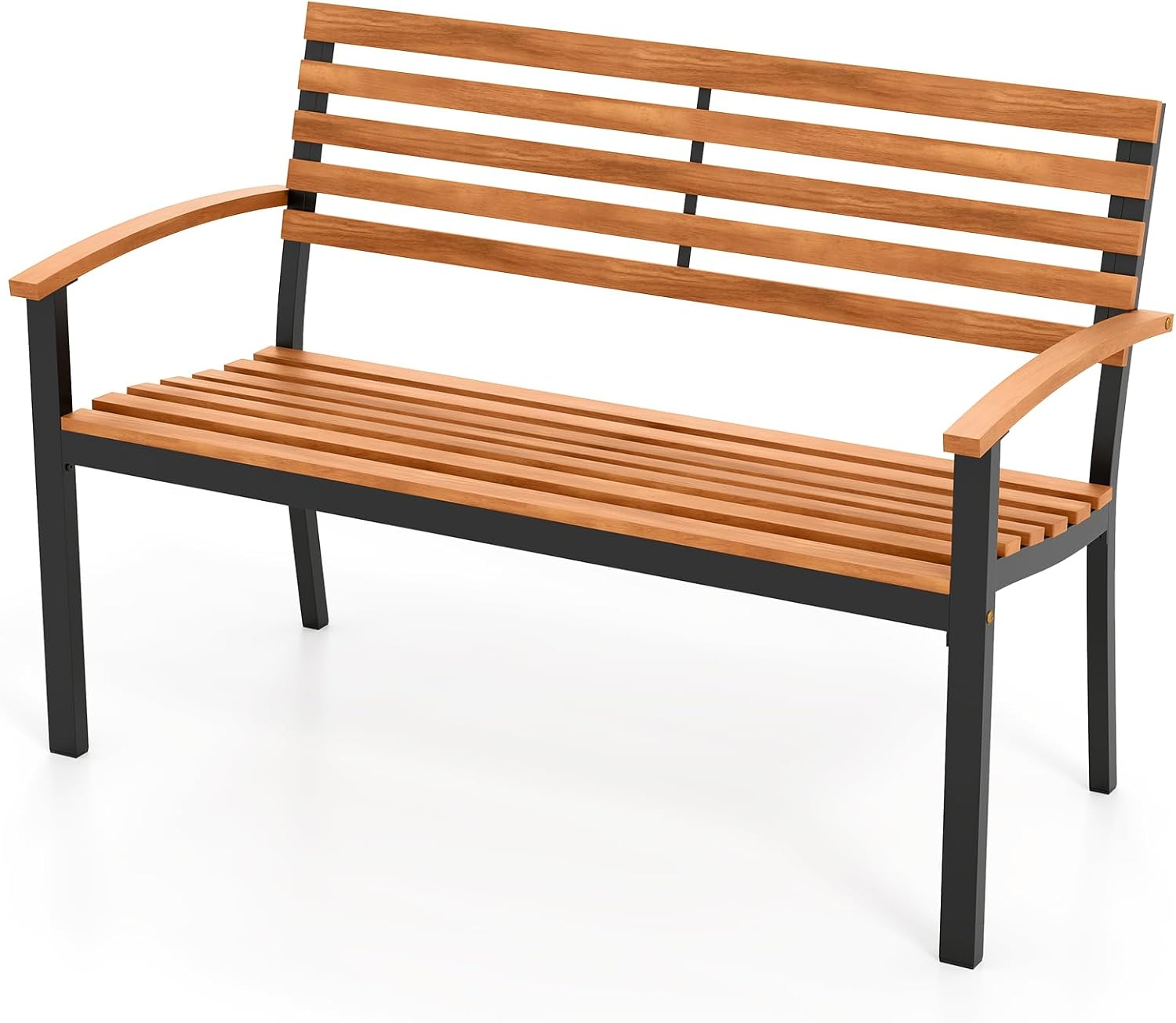 COSTWAY Gartenbank Holz, Holzbank wetterfest, 2-Sitzer Sitzbank aus Akazienholz, Balkonbank mit Armlehnen & Metallrahmen, Terrassenbank bis 360 kg belastbar, Parkbank für Garten, Balkon, Terrasse