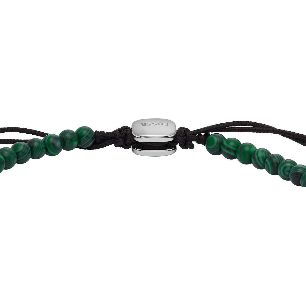 Bracelet FOSSIL acier inoxydable cordon noir malachites