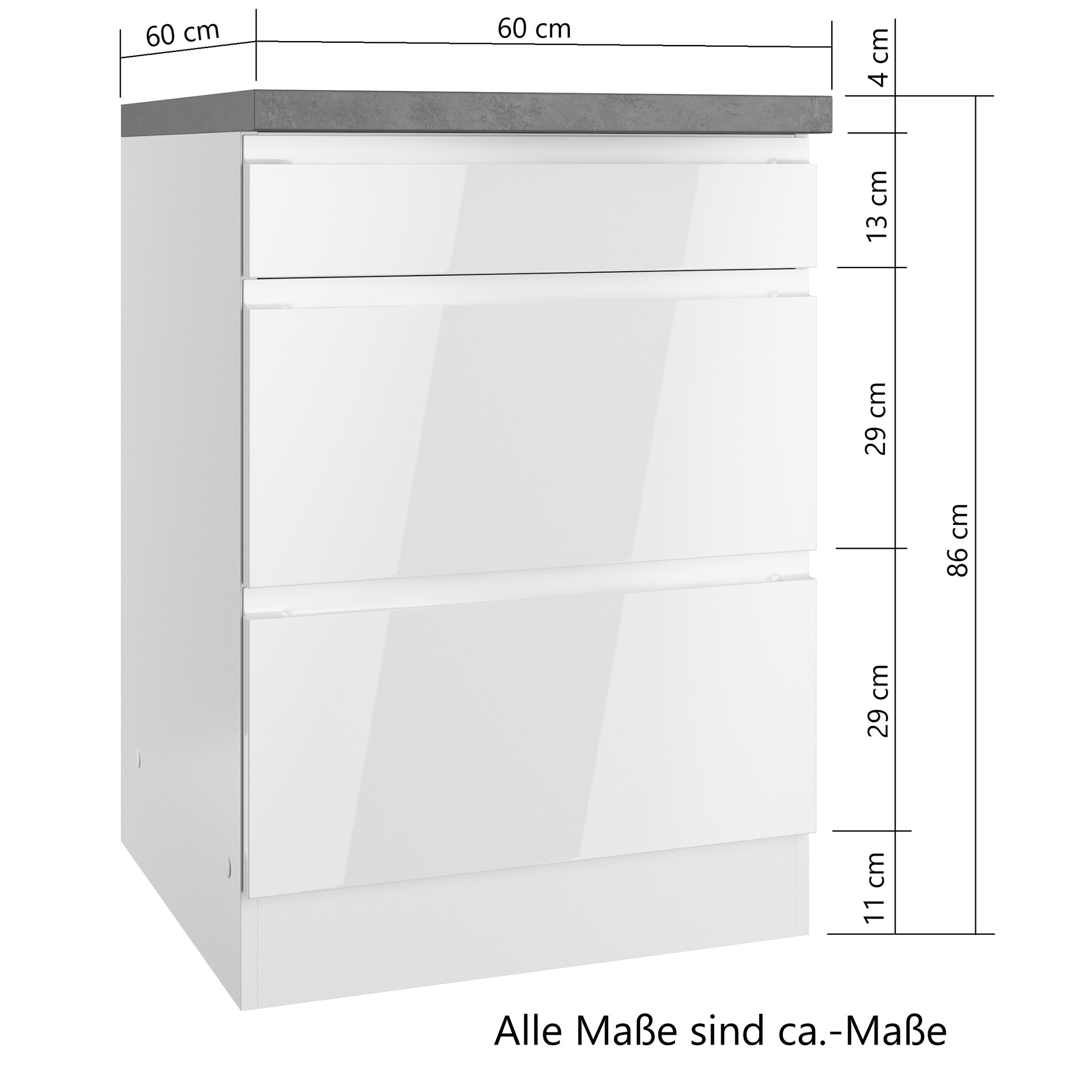 Kochfeld-Umbauschrank MONZA - weiß Hochglanz - Beton-Optik